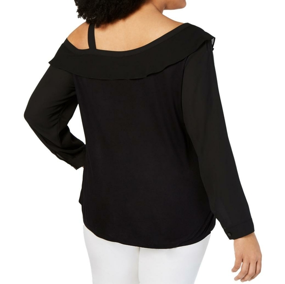 INC Black Ruffled Blouse NWT - Picture 2 of 5